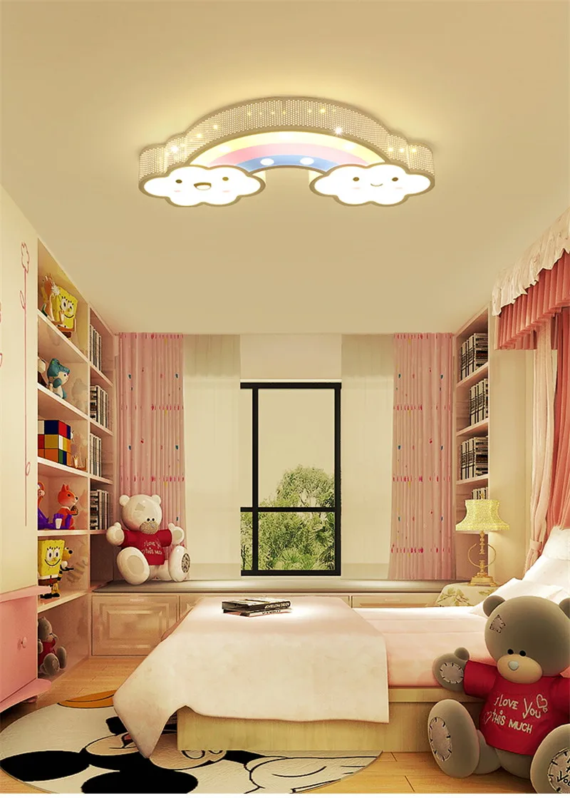 2019 Nursery Children Babies Kids Bed Room Bedroom Night Lighting Iron Cute Lovely Smile Cloud Rainbow Led Ceiling Light Lamp Fixture From Alluring