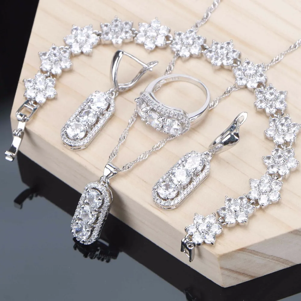 Wedding Jewelry Sets White Cubic Zirconia Silver 925 Jewelry Women Accessories Bracelet Ring Necklace Earrings Set For Girls
Wedding Jewelry Sets White Cubic Zirconia Silver 925 Jewelry Women Accessories Bracelet Ring Necklace Earrings Set For Girls