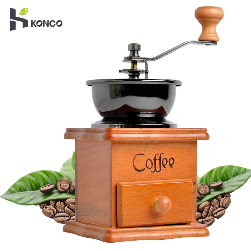 KONCO Wooden Coffee Mill Grinder, Manual Coffee Beans Grinder with Adjustable Gear Setting and Ceramic Conical Burr
KONCO Wooden Coffee Mill Grinder, Manual Coffee Beans Grinder with Adjustable Gear Setting and Ceramic Conical Burr