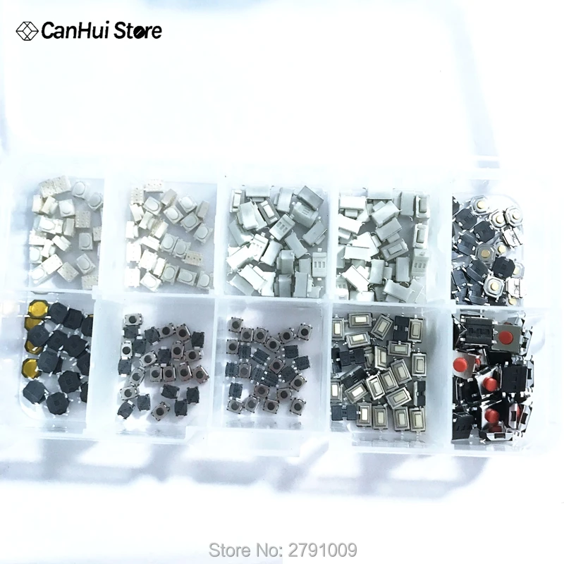 10 models each 25p=250 pcs Tactile Push Button Switch Micro Switch For Car Remote Control Patch Switch Components Kit 3*4*2.5 mm
10 models each 25p=250 pcs Tactile Push Button Switch Micro Switch For Car Remote Control Patch Switch Components Kit 3*4*2.5 mm