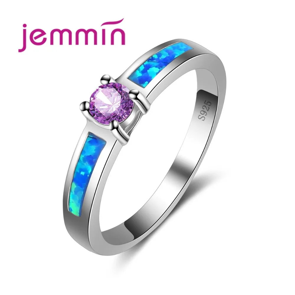 Фото Круглые обручальные кольца с фиолетовым кристаллом для влюбленных S925 голубым