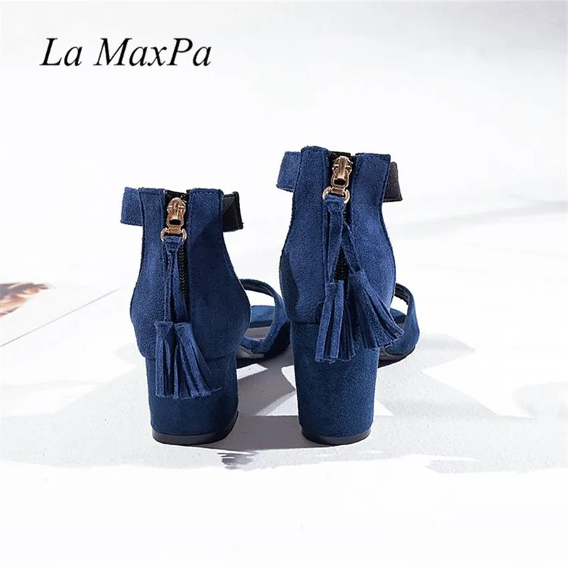 La MaxPa Woman Shoes 2018 Summer Tassel Flock Women Sandals Fringe Sandal Heels Thick High Heels Sandals Sandalias De Salto Alto 20