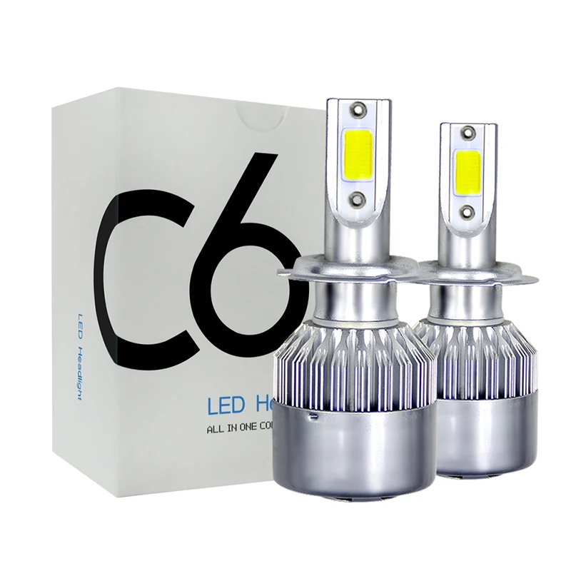 2pcs C6 H7 COB LED 72W 7600LM Headlight Kit Hi/Lo Light Bulb 6500K C6 H7 Headlight