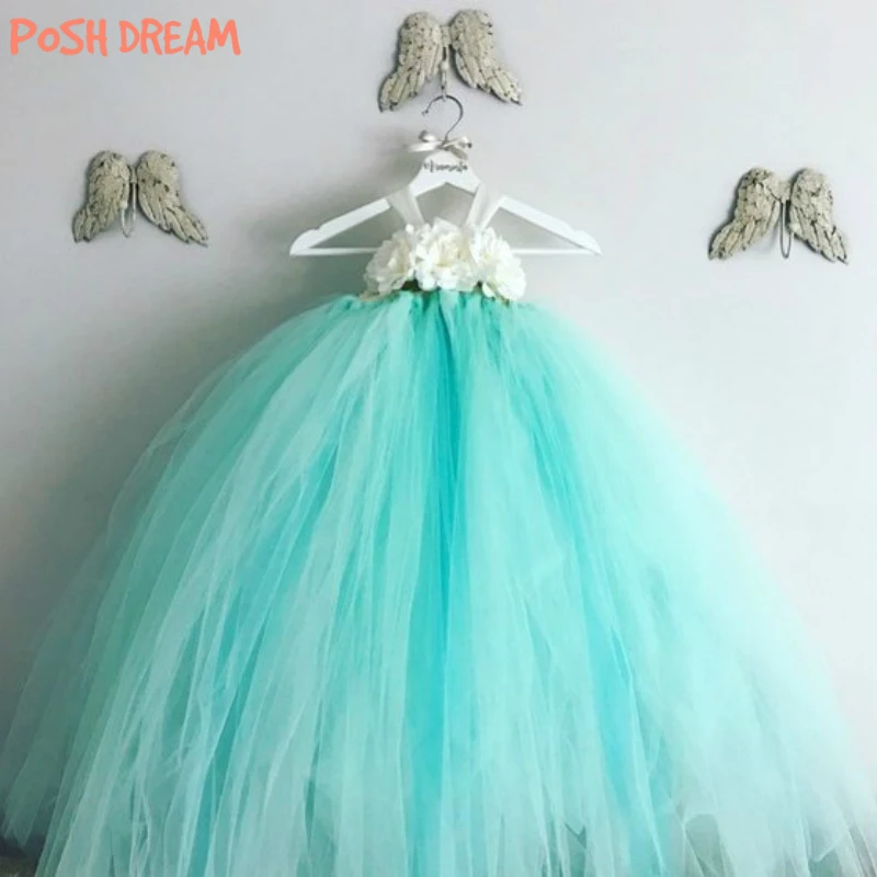 

POSH DREAM Aqua Mint Girls Flower Dress for Wedding Party Photograph Girl Mint Aqua Flower Tutu Dress Fairy Costume Bridesmaid