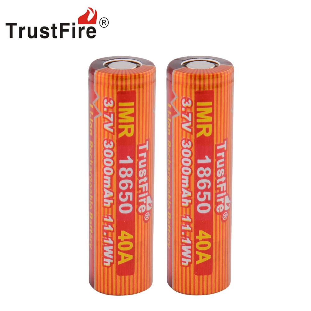 TrustFire IMR 18650 3000mAh 3.7V 40A 11.1Wh High-Rate Rechargeable Li-ion Battery for E-cigarette LED Flashlight
TrustFire IMR 18650 3000mAh 3.7V 40A 11.1Wh High-Rate Rechargeable Li-ion Battery for E-cigarette LED Flashlight