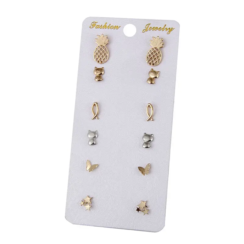 pineapple butterfly cat stars shape alloy material earrings woman simple set jewelry accessories e0203
pineapple butterfly cat stars shape alloy material earrings woman simple set jewelry accessories e0203
