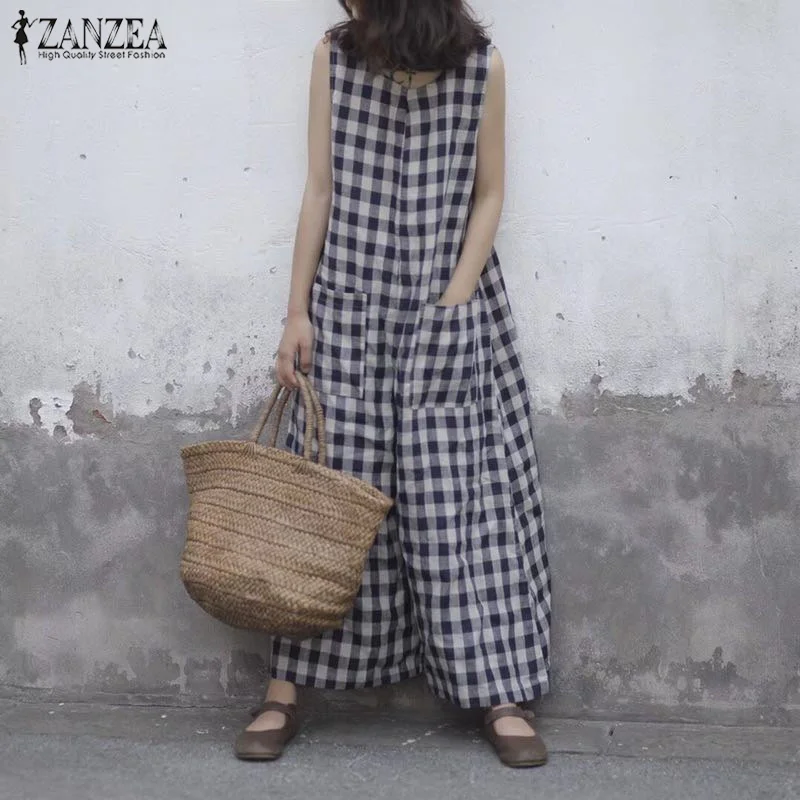 2019 ZANZEA Women Summer Plaid Checked Sleeveless Jumpsuits Rompers Loose Casual Wide Leg Pants Baggy Party Overalls Plus Size
2019 ZANZEA Women Summer Plaid Checked Sleeveless Jumpsuits Rompers Loose Casual Wide Leg Pants Baggy Party Overalls Plus Size
