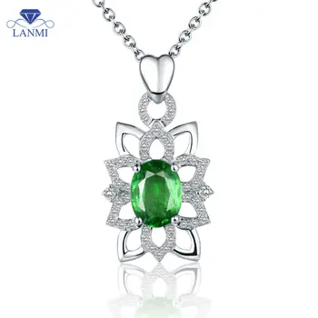 

Luxury 18K White Gold Emerald Necklace Pendant Natural Diamond Oval 6x8mm Gemstone for Anniversary Jewelry Gift for Mom WP040
