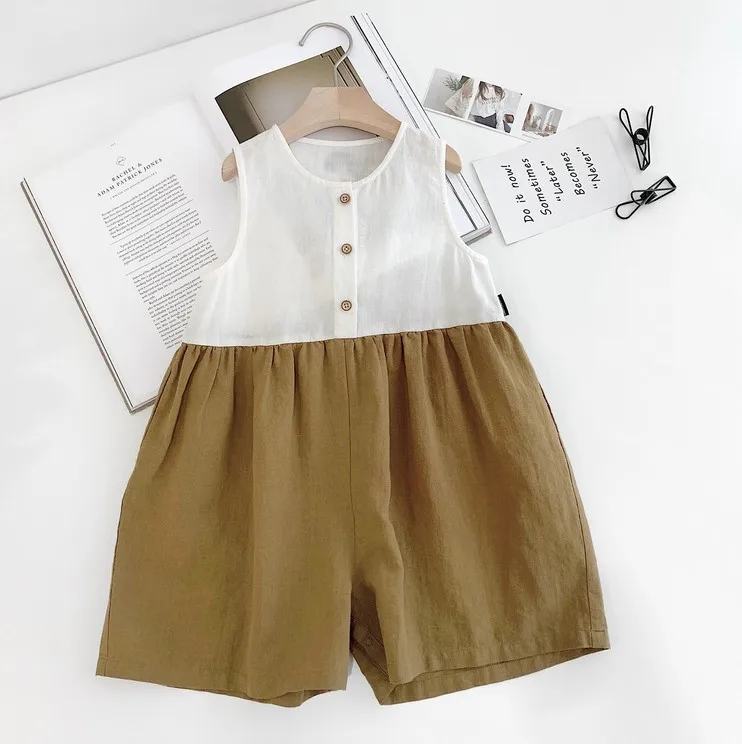 2019 summer new Baby Girls Seven sleeveless jumpsuit Children loose patchwork thin baby clothing
2019 summer new Baby Girls Seven sleeveless jumpsuit Children loose patchwork thin baby clothing