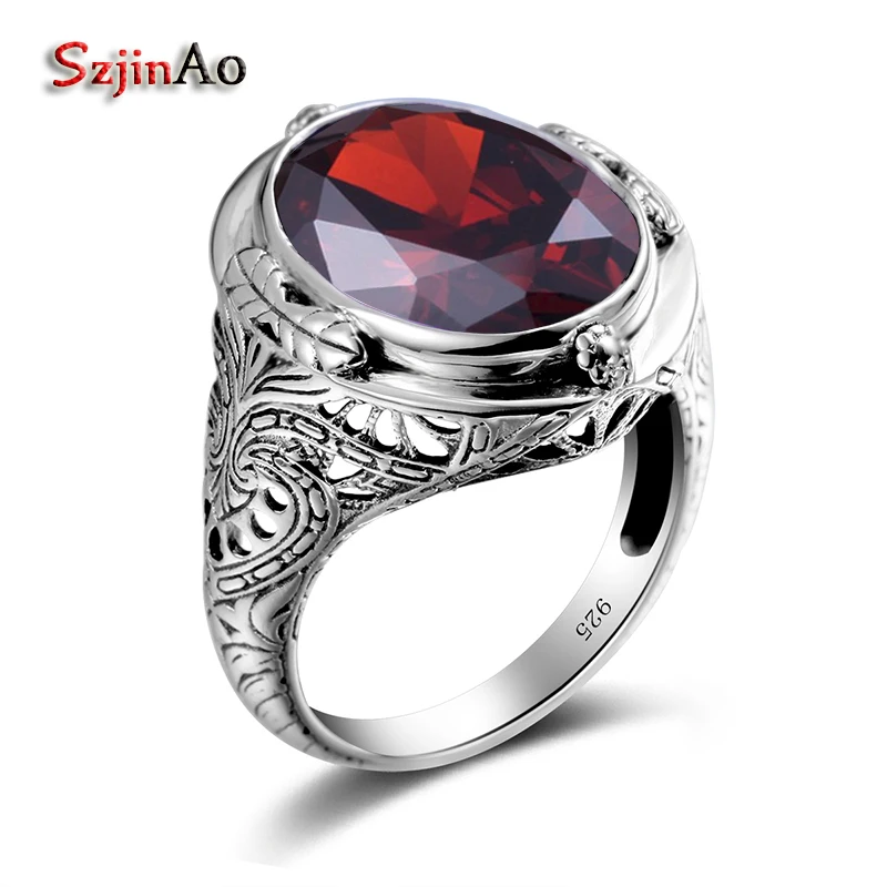 Szjinao 100% 925 Sterling Silver Cocktail Ring Big Stone Vintage Punk Carved Base Garnet Women Evening Party Finger Ring Jewelry
Szjinao 100% 925 Sterling Silver Cocktail Ring Big Stone Vintage Punk Carved Base Garnet Women Evening Party Finger Ring Jewelry