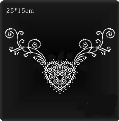 

2pc/lot Neckline heart decor motif hot fix rhinestone transfer motifs iron on crystal transfers design applique patches