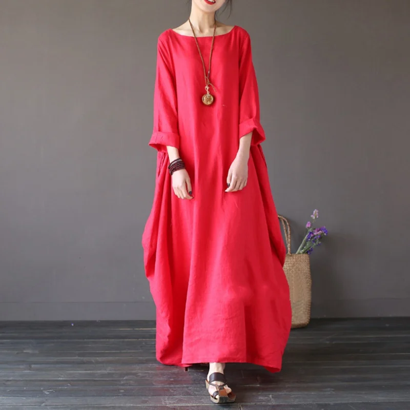 Women Batwing Sleeve Long Linen Cotton Dress Solid Vestido Maxi Loose Plus Size Fashion Summer
Women Batwing Sleeve Long Linen Cotton Dress Solid Vestido Maxi Loose Plus Size Fashion Summer