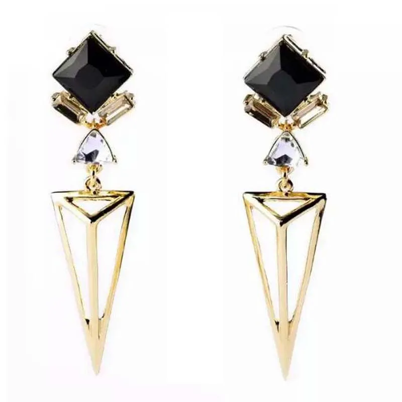 Black White Glass Triangle Gold Pendant Fashion Long Earring Women Fashion Jewelry New arrival metal with gems stud for Girls
Black White Glass Triangle Gold Pendant Fashion Long Earring Women Fashion Jewelry New arrival metal with gems stud for Girls
