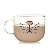 Novelty Glass Cup Cat Face Mugs Coffee Tea Milk Breakfast Mug Creative Gifts 540ml