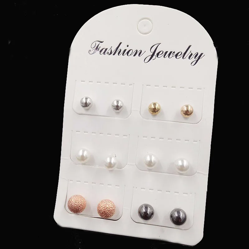 Image New 6 Pairs set Crystal Simulated Pearl Stud Earrings Piercing Gold Color Fashion Earrings For Women Bijoux Jewelry Brincos C524