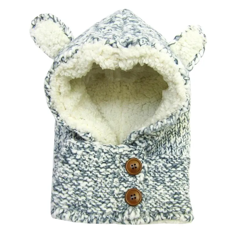 Warm Cashmere Baby Hats with Hooded Scarf Knitted Children's Cap Boys Girls Velvent Winter Kids Child Collar | Аксессуары для