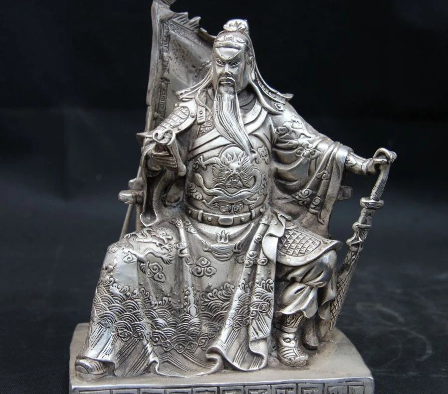 Chinese White Copper Silver Dragon Guan Gong Guan Yu Buddha God Book Flag Statue
Chinese White Copper Silver Dragon Guan Gong Guan Yu Buddha God Book Flag Statue