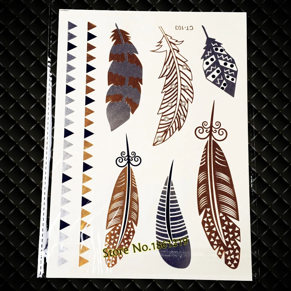 New Waterproof Fake Tattoo Fashion Women Makeup Gold Silver Metallic Tattoo Feather Leaf Flash Temporary Tattoo Paste GCT103
New Waterproof Fake Tattoo Fashion Women Makeup Gold Silver Metallic Tattoo Feather Leaf Flash Temporary Tattoo Paste GCT103