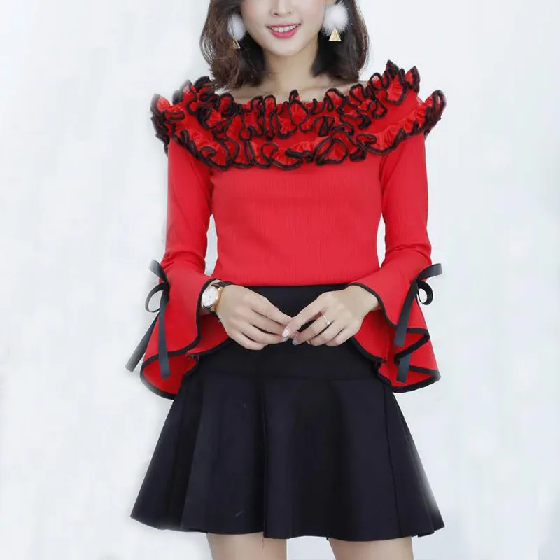 2018 New Summer Autumn Women Ruffles Backless Shirt Sweet Bow Lace Blouse Ladies Flare Sleeve Slash Neck Blouses Short Tops A963
2018 New Summer Autumn Women Ruffles Backless Shirt Sweet Bow Lace Blouse Ladies Flare Sleeve Slash Neck Blouses Short Tops A963