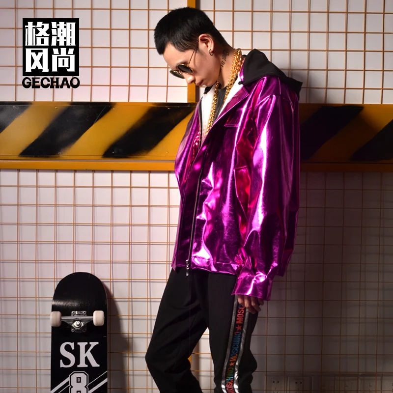 Men Purple PU Leather Jacket Hooded Loose Baseball Coat Male Night Bar Hip Hop Hairdresser Jacket Punk Rock Stage Show Costumes
Men Purple PU Leather Jacket Hooded Loose Baseball Coat Male Night Bar Hip Hop Hairdresser Jacket Punk Rock Stage Show Costumes