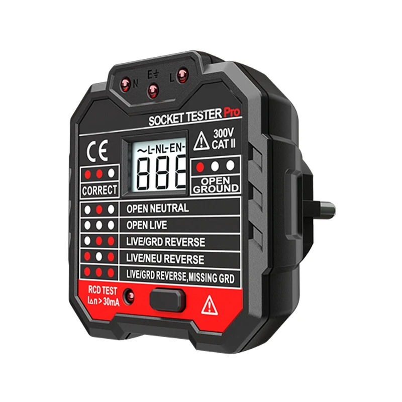 EU Plug Socket Tester LCD Display Voltage Tester Socket detector Ground Zero Line Plug Polarity Phase Check RCD Button
EU Plug Socket Tester LCD Display Voltage Tester Socket detector Ground Zero Line Plug Polarity Phase Check RCD Button