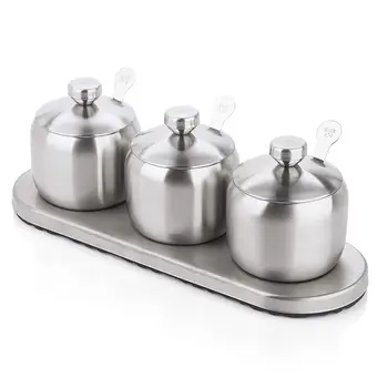 Seasoning Rack Spice Pots -3 Piece Stainless Steel Seasoning Box - Storage Container Condiment Jars - Cruet with Cover and Spoon
Seasoning Rack Spice Pots -3 Piece Stainless Steel Seasoning Box - Storage Container Condiment Jars - Cruet with Cover and Spoon