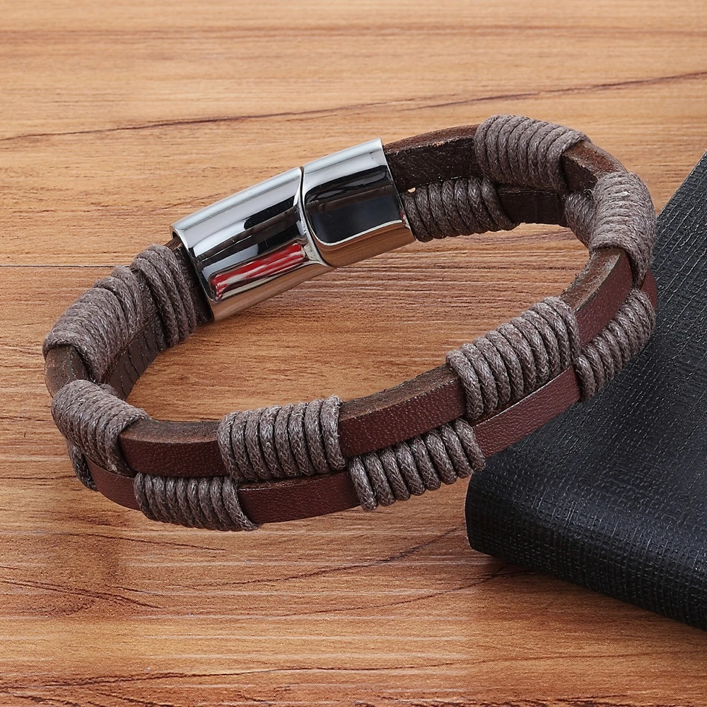 XQNI Black/Brown Color Braided Interlocking & Stitching Genuine Leather Bracelet Stainless Steel Magnetic Clasps For Men Gift
XQNI Black/Brown Color Braided Interlocking & Stitching Genuine Leather Bracelet Stainless Steel Magnetic Clasps For Men Gift