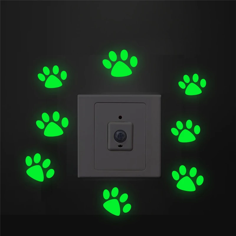 Description Picture 6 of itemcute cat dog footprint luminous switch stickers kids rooms home decor glow in the dark fluorescent wall decals vinyl mural art
