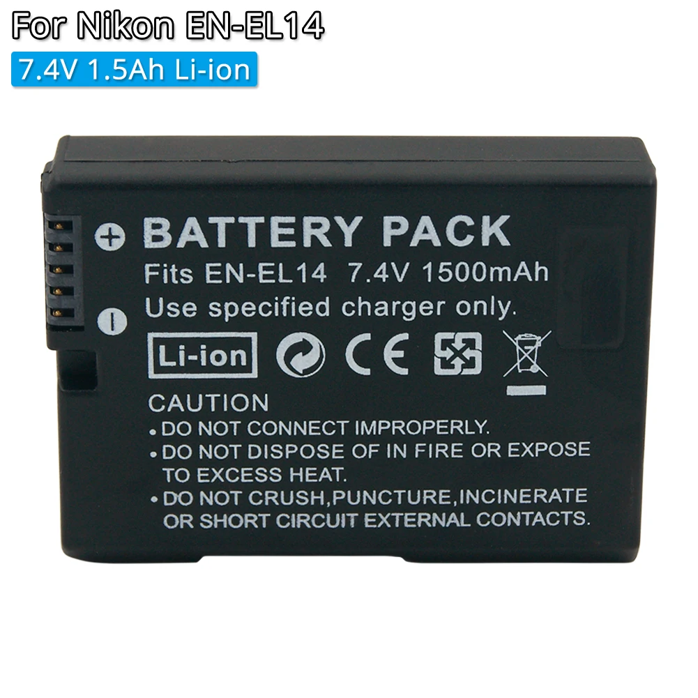 EN-EL14 enel14 Camera Rechargeable Battery 7.4V 1500mAh Li-ion for Nikon D3100 D3200 D5100 D5200 D5300 P7100 P7800 EN-EL14A
EN-EL14 enel14 Camera Rechargeable Battery 7.4V 1500mAh Li-ion for Nikon D3100 D3200 D5100 D5200 D5300 P7100 P7800 EN-EL14A