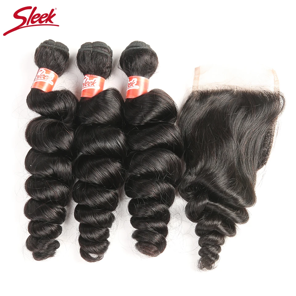 Sleek Hair Indian Loose Wave Bundles With Closure Free/Middle/Three Part 4Pcs Non Remy Human Hair Bundles With Lace Closure
Sleek Hair Indian Loose Wave Bundles With Closure Free/Middle/Three Part 4Pcs Non Remy Human Hair Bundles With Lace Closure