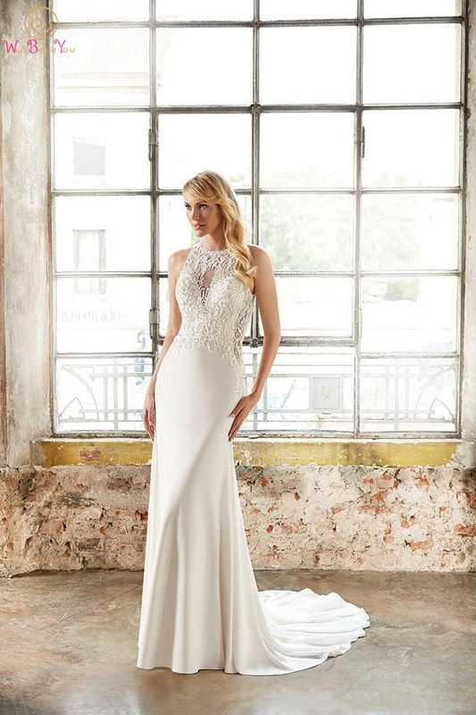 Mermaid Wedding Dress 2019 Simple Elegant O Neck Sweep Train White Sleeveless Elastic Woven Satin Appliques Button Back Gown
Mermaid Wedding Dress 2019 Simple Elegant O Neck Sweep Train White Sleeveless Elastic Woven Satin Appliques Button Back Gown