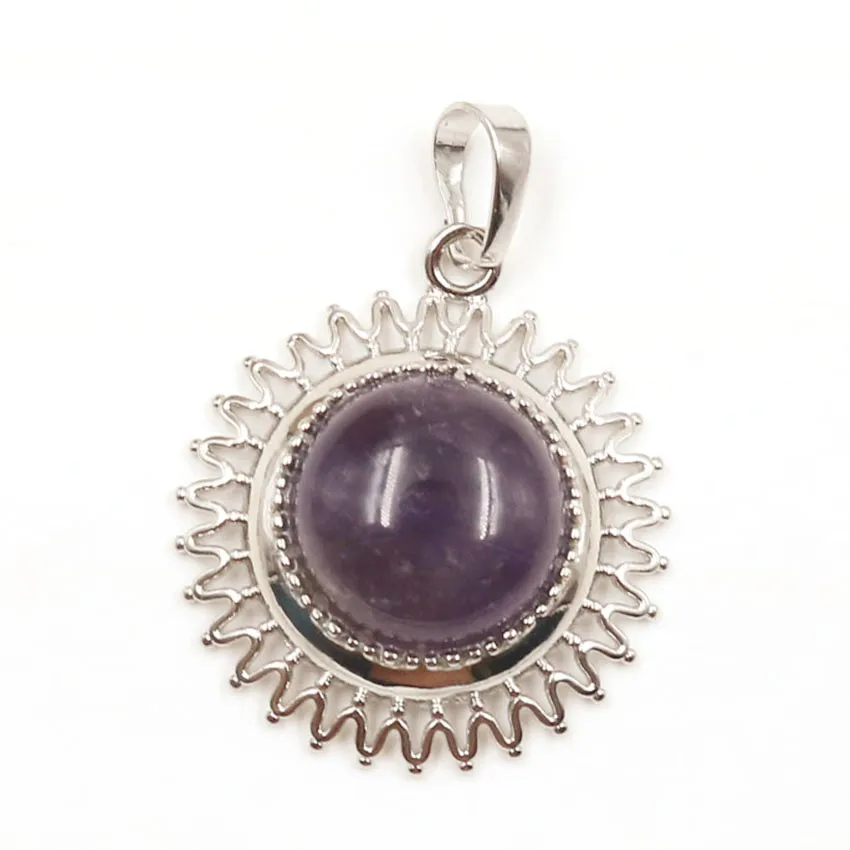 FYJS Unique Jewelry Silver Plated Sun Flower Shape with Natural Purple Amethysts Stone Pendant
FYJS Unique Jewelry Silver Plated Sun Flower Shape with Natural Purple Amethysts Stone Pendant