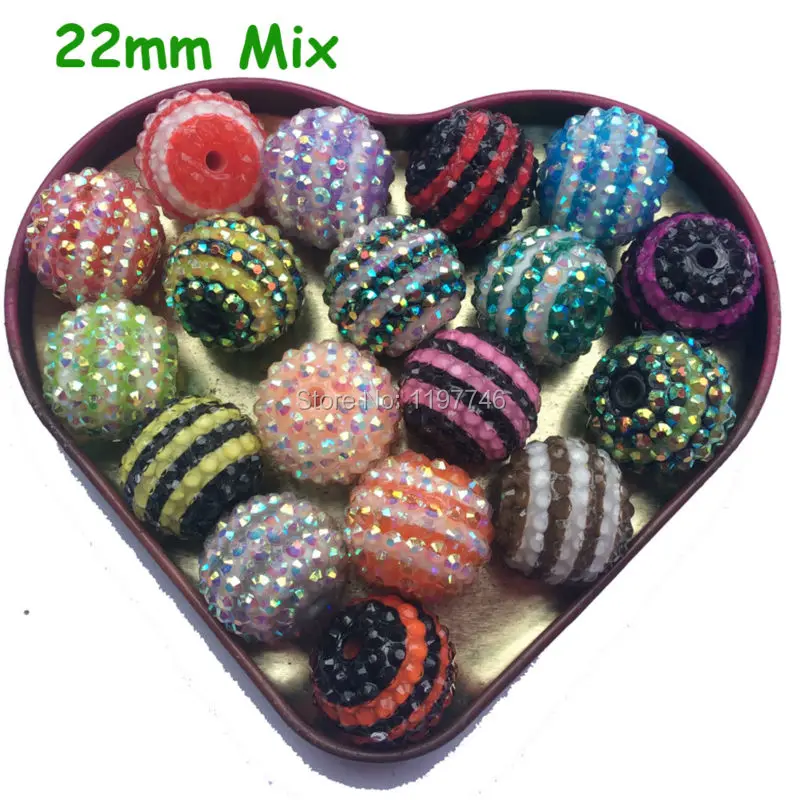 Beads For Chunky Necklaces Bling AB Rhinestone Ball 22mm 5pcs MIX Loose Big Stripe Resin Disco Bead for Christmas Decoration
Beads For Chunky Necklaces Bling AB Rhinestone Ball 22mm 5pcs MIX Loose Big Stripe Resin Disco Bead for Christmas Decoration