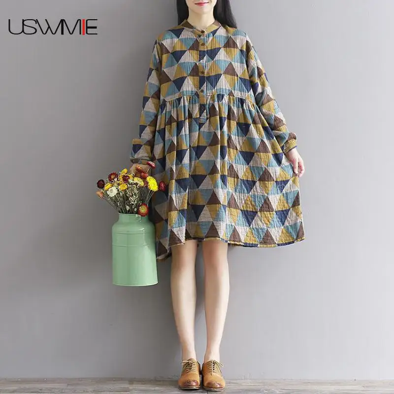 USWMIE 2018 Spring Literature Print Collar Thickened Button Loose Vestidos Long Sleeve Knee-length Geometry Joker Dress Women
USWMIE 2018 Spring Literature Print Collar Thickened Button Loose Vestidos Long Sleeve Knee-length Geometry Joker Dress Women