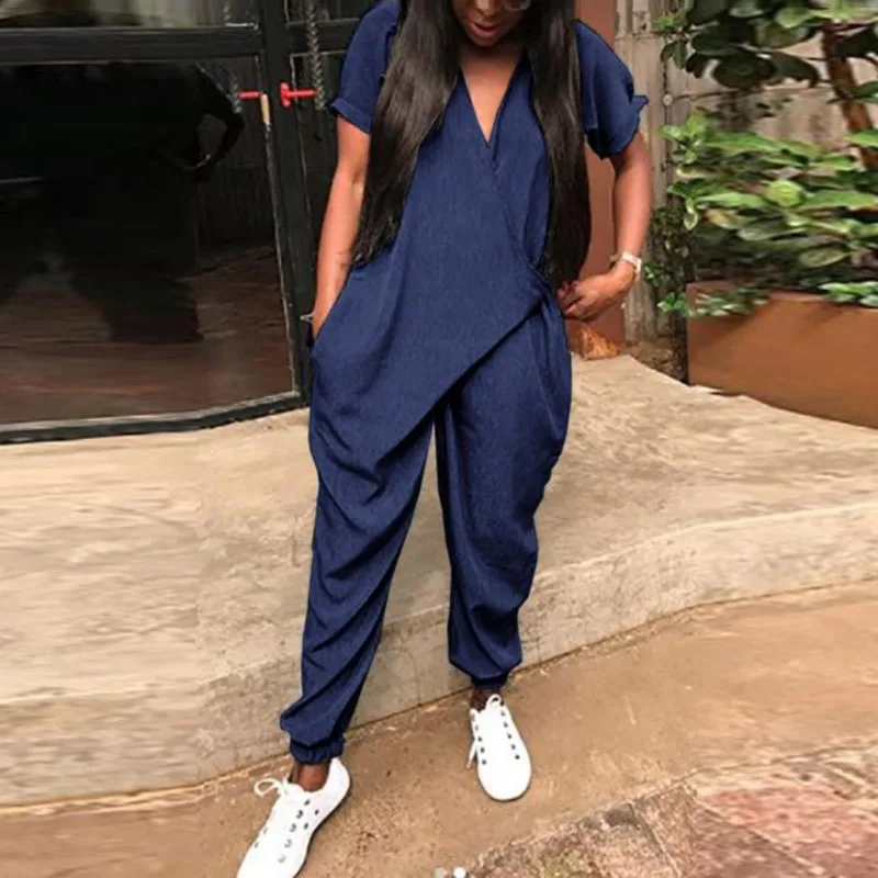 2019 Fashion Women Summer V Neck Short Sleeve Rompers Solid Long Jumpsuits Casual Loose Baggy Overalls Harem Pants Playsuits
2019 Fashion Women Summer V Neck Short Sleeve Rompers Solid Long Jumpsuits Casual Loose Baggy Overalls Harem Pants Playsuits