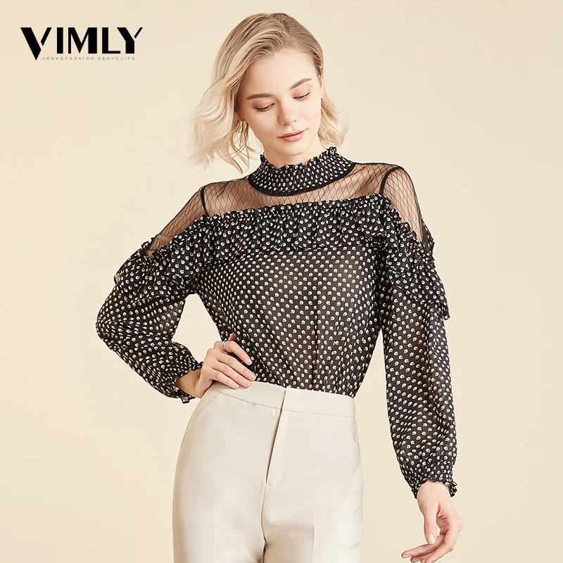Vimly Elegant Dot Print Women Chiffon Blouse Shirt Sexy Mesh Lantern Sleeve Ladies Top Shirt Sweet Ruffle Autumn Casual Wear
Vimly Elegant Dot Print Women Chiffon Blouse Shirt Sexy Mesh Lantern Sleeve Ladies Top Shirt Sweet Ruffle Autumn Casual Wear