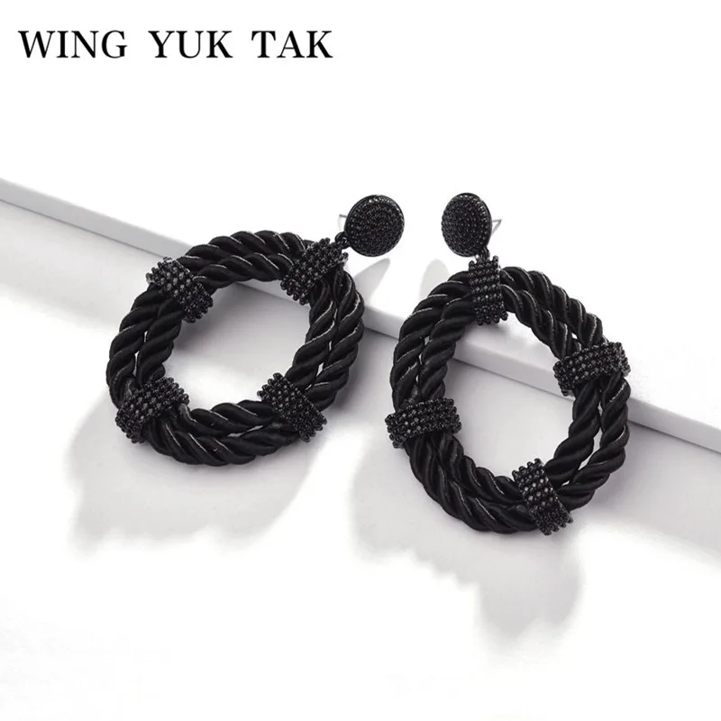 

wing yuk tak 4 Color Statement Earrings For Women Vintage Handwork Weave Big Round Drop Earrings 2019