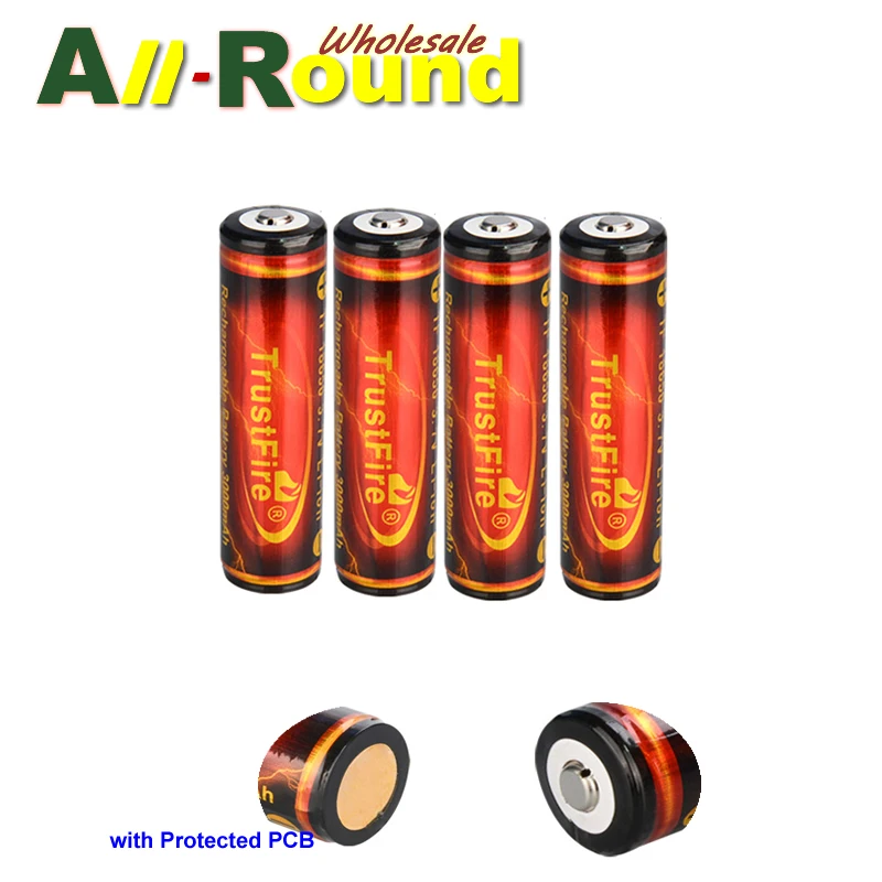 4PCS Trustfire High capacity 18650 Li-ion Rechargeable Battery 3.7v 3000 mAh with Protected PCB for Flashlight Digital Camera
4PCS Trustfire High capacity 18650 Li-ion Rechargeable Battery 3.7v 3000 mAh with Protected PCB for Flashlight Digital Camera