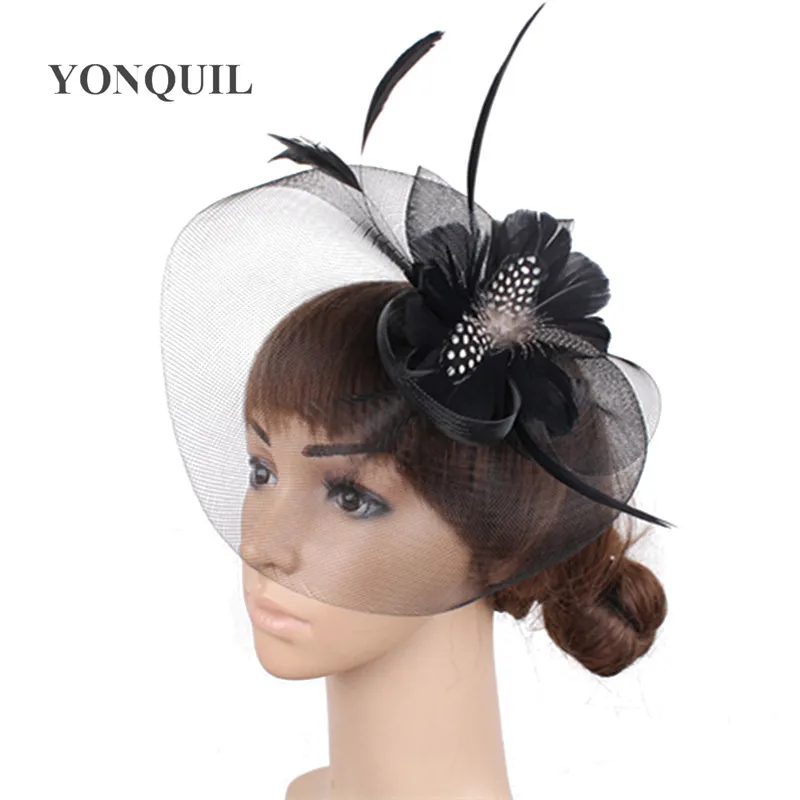 

Black Feather Flower Fascinator Hat With Headband Wedding Ladies Day Hat Weddings Headwear Evening Races Hair Accessory SYF448