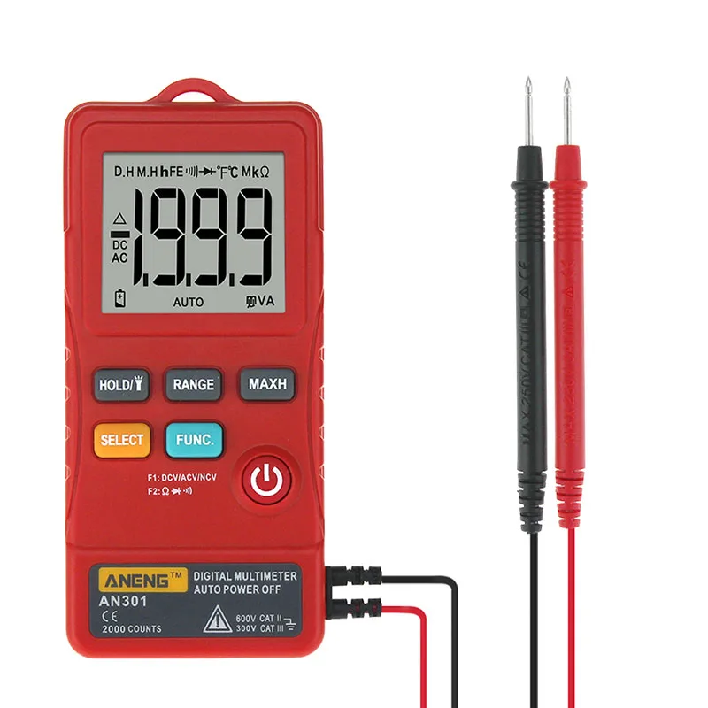 AN301 1999 Counts Mini Digital Multimeter AC DC Voltmeter Ohm Voltage Frequency Meter with NCV LED Light Multimetre HR
AN301 1999 Counts Mini Digital Multimeter AC DC Voltmeter Ohm Voltage Frequency Meter with NCV LED Light Multimetre HR