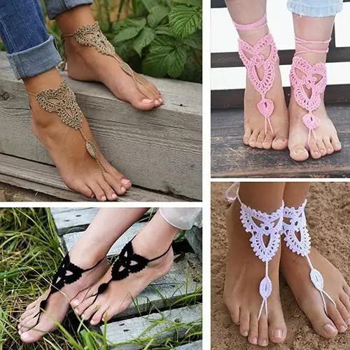 

Women Girl's Barefoot Anklet Crochet Cotton Ankle Chain Sandal Bracelet Foot Jewelry