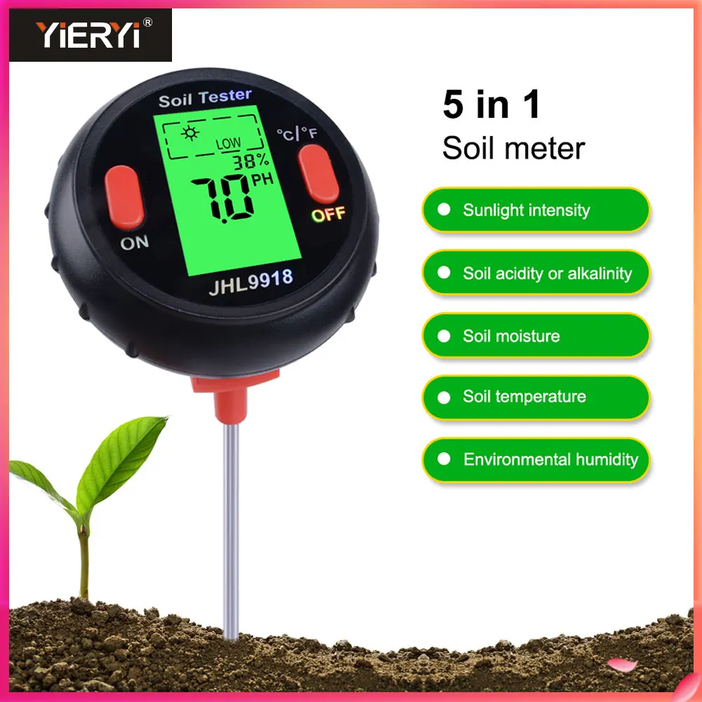 Yieryi New 5 in 1 PH Soil Tester Water Moisture Meter Humidity Thermometer Photometer Water Meter Plants Hydroponics Analyzer
Yieryi New 5 in 1 PH Soil Tester Water Moisture Meter Humidity Thermometer Photometer Water Meter Plants Hydroponics Analyzer