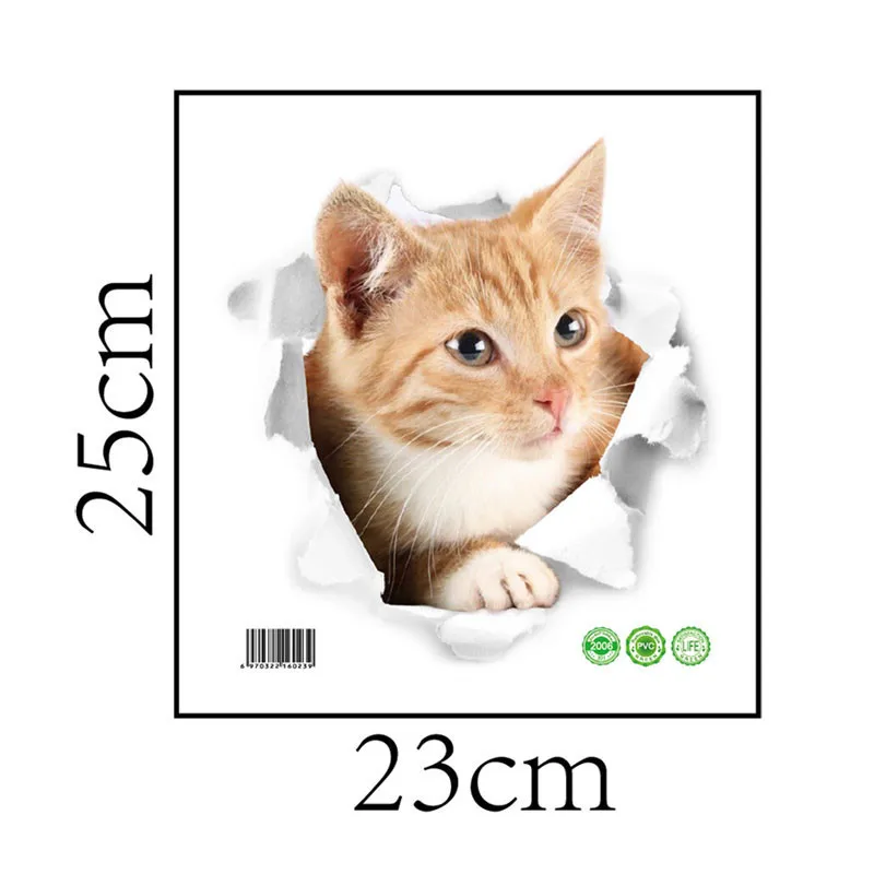 Description Picture 3 of item3d vivid broken Cat Toilet Door Refrigerator kitchen toilet Wall Stickers Decals Door Home Decor Poster Mural