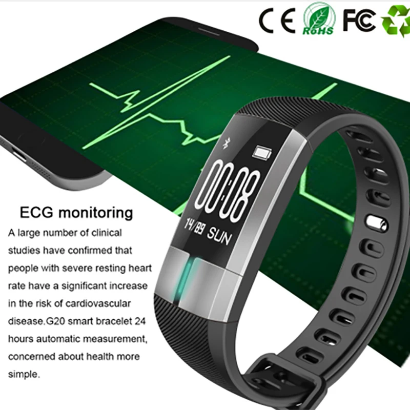 

PPG ECG G20 Smart Band Heart Rate Tracker Bracelet Blood Pressure Fitness Activity Tracker Wristband Passometer Smartband Watch