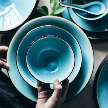 KINGLANG Japanese ice crack glazed lake blue color bowls tableware household rice bowl ceramic fruit salad bowl
KINGLANG Japanese ice crack glazed lake blue color bowls tableware household rice bowl ceramic fruit salad bowl