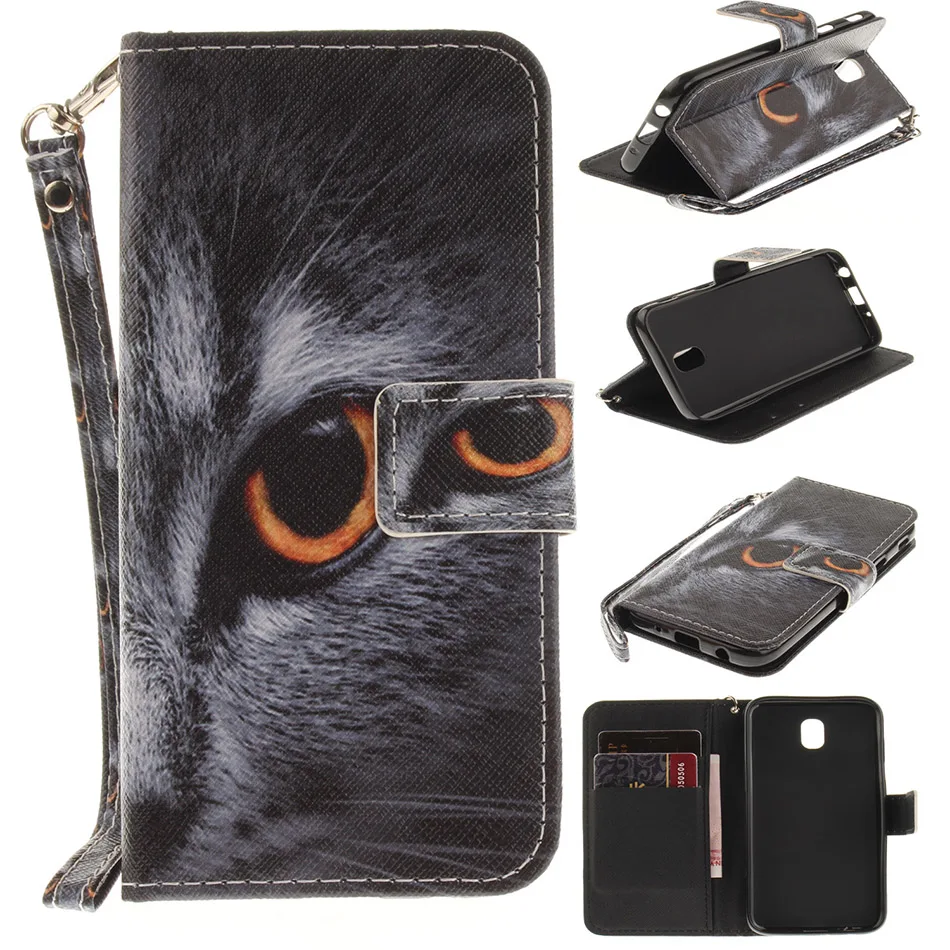 B42 Cute Pet Animals Lion Wolf Owl Leather Phone Case For Samsung Galaxy J3 Prime J5 J7 2017 J730 A520 A8 A6 2018 S9 Plus Cover