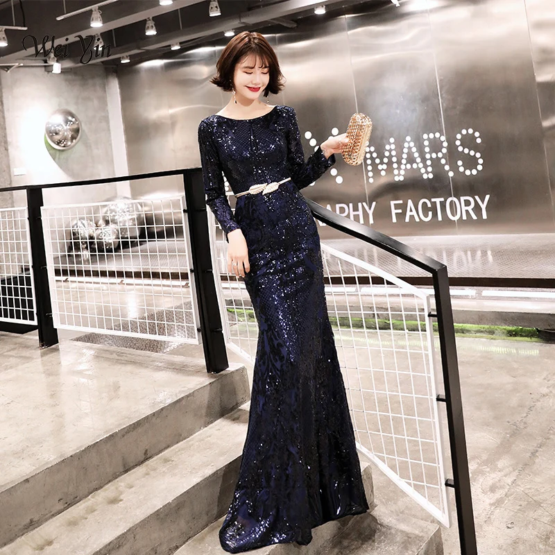 weiyin Luxury Navy Blue Sequined Mermaid Tulle Evening Dress O-Neck Long Sleeves Elegant Evening Gowns 2019 Real Photo WY1429
weiyin Luxury Navy Blue Sequined Mermaid Tulle Evening Dress O-Neck Long Sleeves Elegant Evening Gowns 2019 Real Photo WY1429
