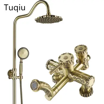 Luxury Antique Brass Carving Rainfall Shower Sets Faucet Mixer Tap With Tub Faucet Single Handles 
Luxury Antique Brass Carving Rainfall Shower Sets Faucet Mixer Tap With Tub Faucet Single Handles