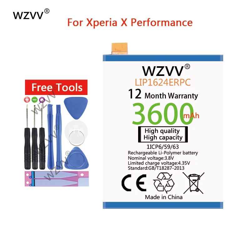 wzvv 3600mAh Li-Polymer battery LIP1624ERPC for Sony Xperia X Performance XP F8132 F8131 Replacement batteries
wzvv 3600mAh Li-Polymer battery LIP1624ERPC for Sony Xperia X Performance XP F8132 F8131 Replacement batteries