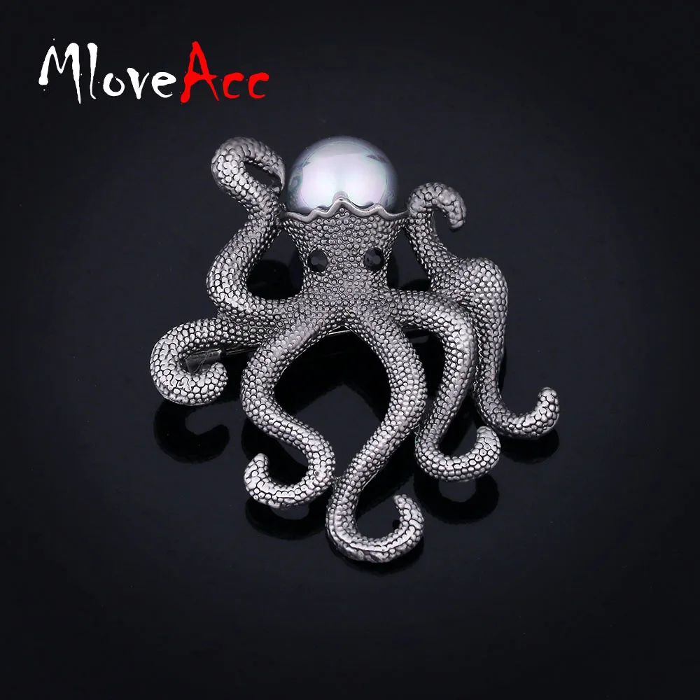 

Mloveacc Antique Plated Unique Octopus Brooches Retro Style Simulated Pearl Brooch Pins Ladies Fashion Scarf Jewelry Accessories